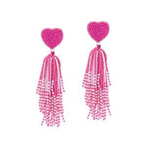 Tigerstars Fuchsia Heart Seed Beaded Tassel Dangle Earrings